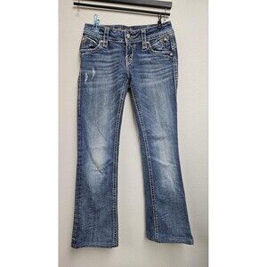 Rock Revival Jeans Womens 27 Blue Stephanie Low Rise Distressed Bootcut Denim